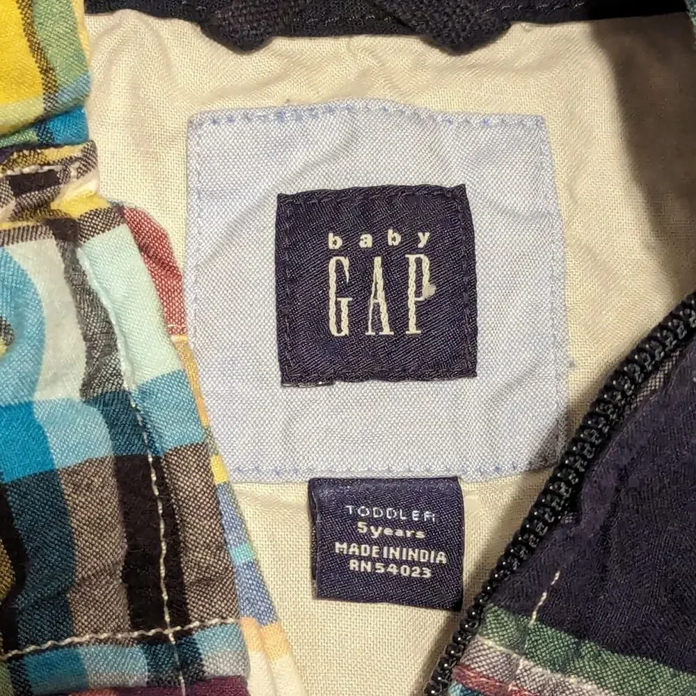 Gap Boys 5T Madras Print Preppy Plaid Full Zip Lightweight Jacket